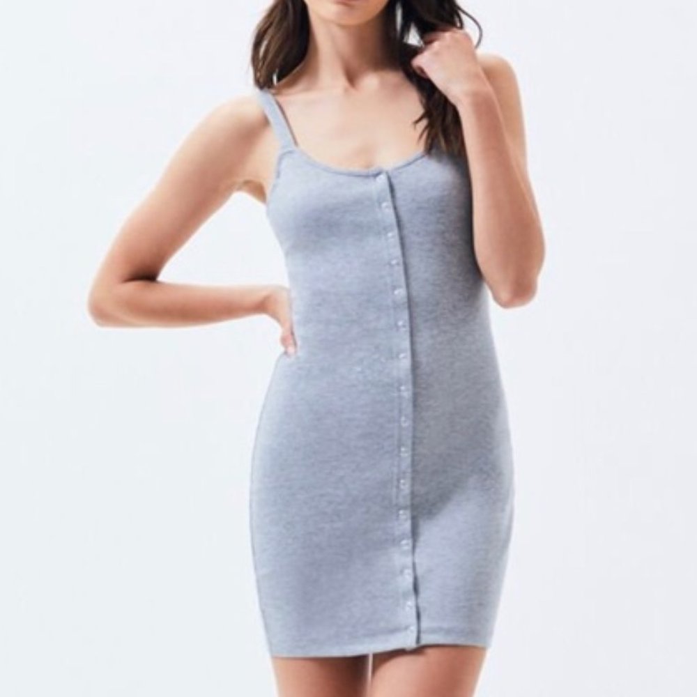 PacSun Light Gray Ribbed Button-Front Mini Dress